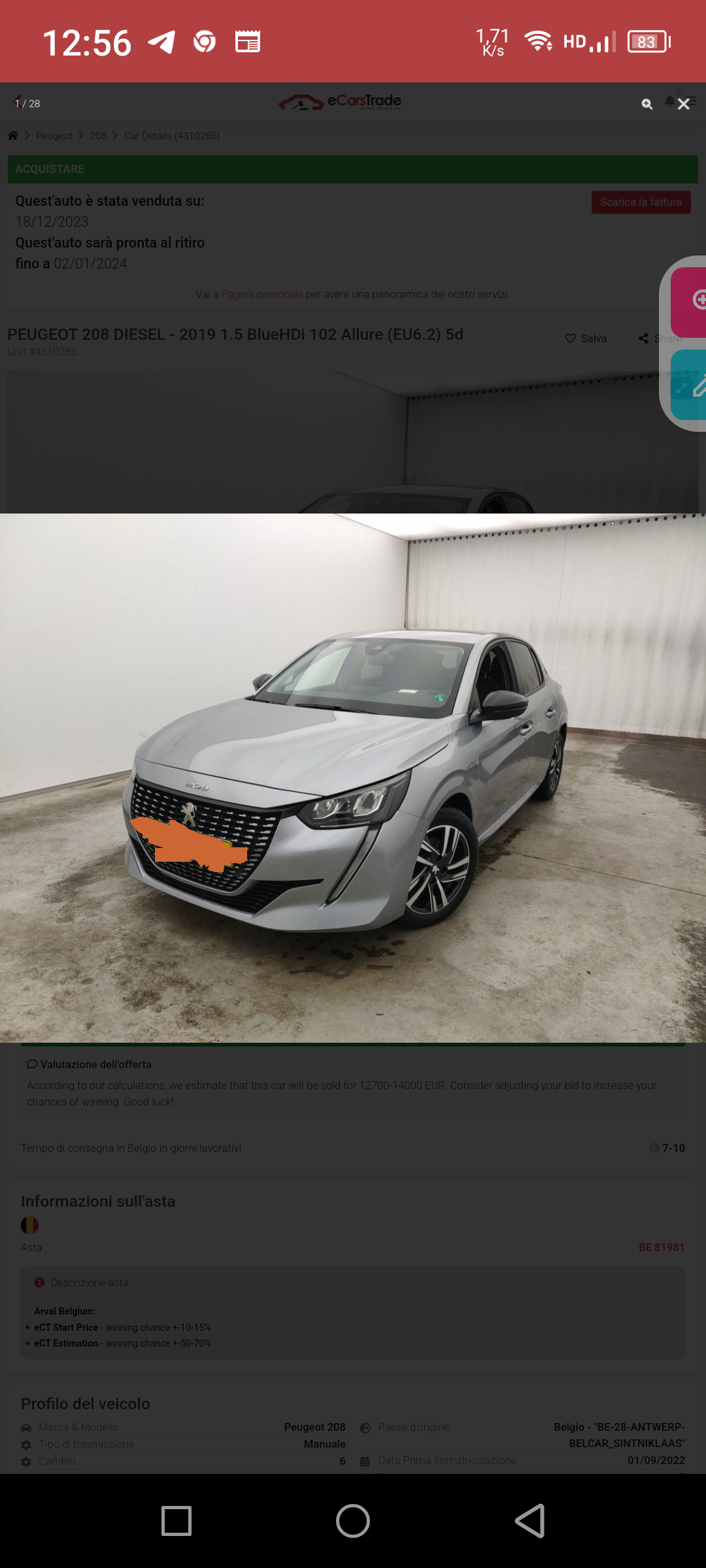 Peugeot 208 anno 9/2022 (venduta)